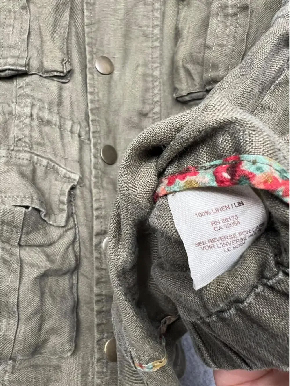 Free People Military Utility Jacket Womens 4/S Linen Cargo Pocket Gorpcore Green